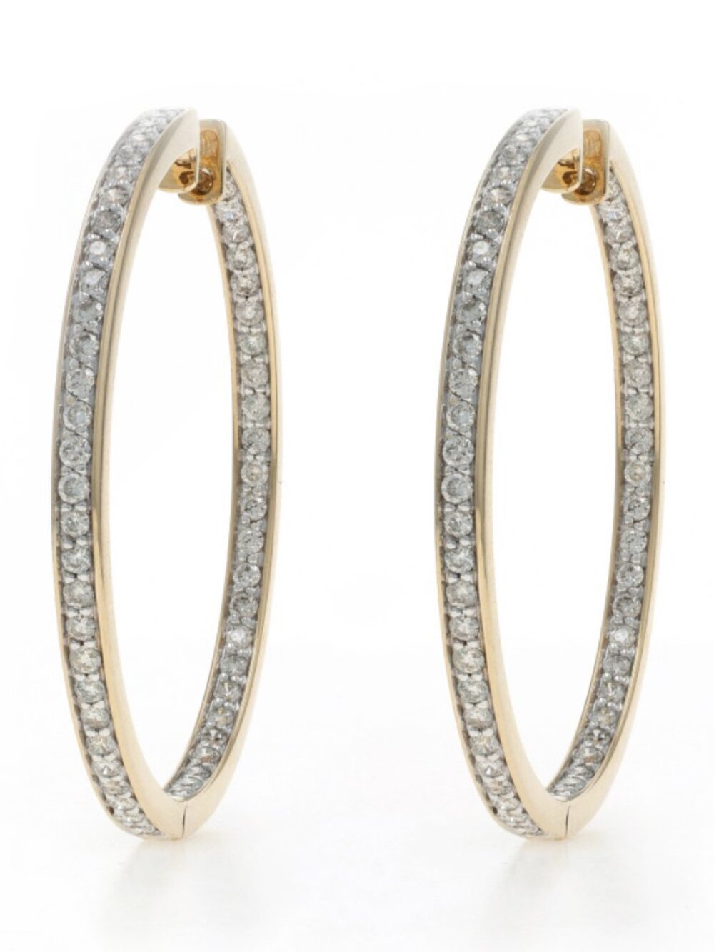 Yellow Gold Diamond Inside-Out Hoop Earrings 14k Round Brilliant 2.20ctw Pierced
